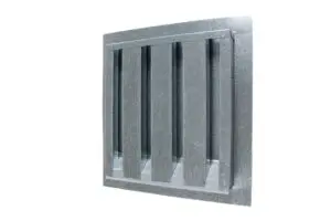 Vertical metal louver, isolated on white background.