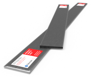 Three flat steel bars with textured surfaces and red product labels on a white background.
