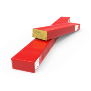 Two red rectangular insulation blocks, one lying flat and the other resting diagonally on top.
