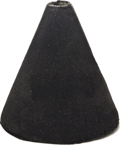 A single black incense cone with a rough texture, displayed on a transparent background—resembling the shape of some recessed ceiling light covers.