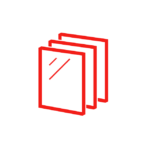 Three red-outlined glass panes stacked in a row on a white background.