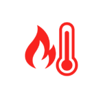 Red flame and thermometer icon showing high temperature.