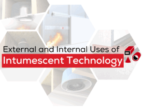 Hexagonal collage featuring fire safety devices, highlighting the external and internal uses of intumescents technology.