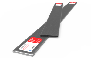 Three flat, rectangular metal bars with fire barrier and product labels in red and white on a white background.