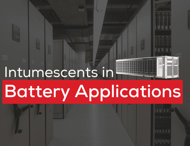 Battery Storage Facilities labeled Intumescents in Battery Applications with a battery system image.