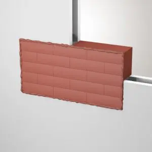 A brick wall partially blocks a window opening in a white wall, showcasing how UL firestop systems can integrate with structural elements for enhanced safety.