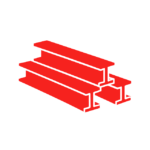 Three red steel I-beams stacked against a plain white background.