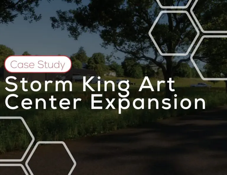 Grassy field and trees with "Storm King Art Center Expansion Case Study" text.