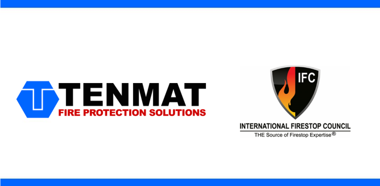 TENMAT Fire Protection Solutions logo displayed alongside the International Firestop Council logo on a white background.
