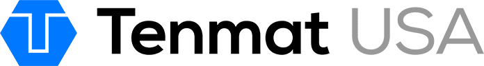 Tenmat UK logo: blue hexagon with a white, stylised T.
