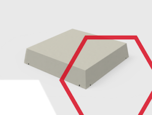 A gray rectangular object with a red hexagon outline partially overlaid on the right side.