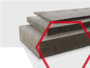 Three rectangular concrete slabs stacked with a red hexagonal outline in front.