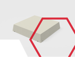 A rectangular foam block with a red hexagonal outline on a white background.