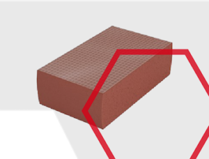 A single brown brick with a grid pattern, partially outlined by a red hexagon on a white background.