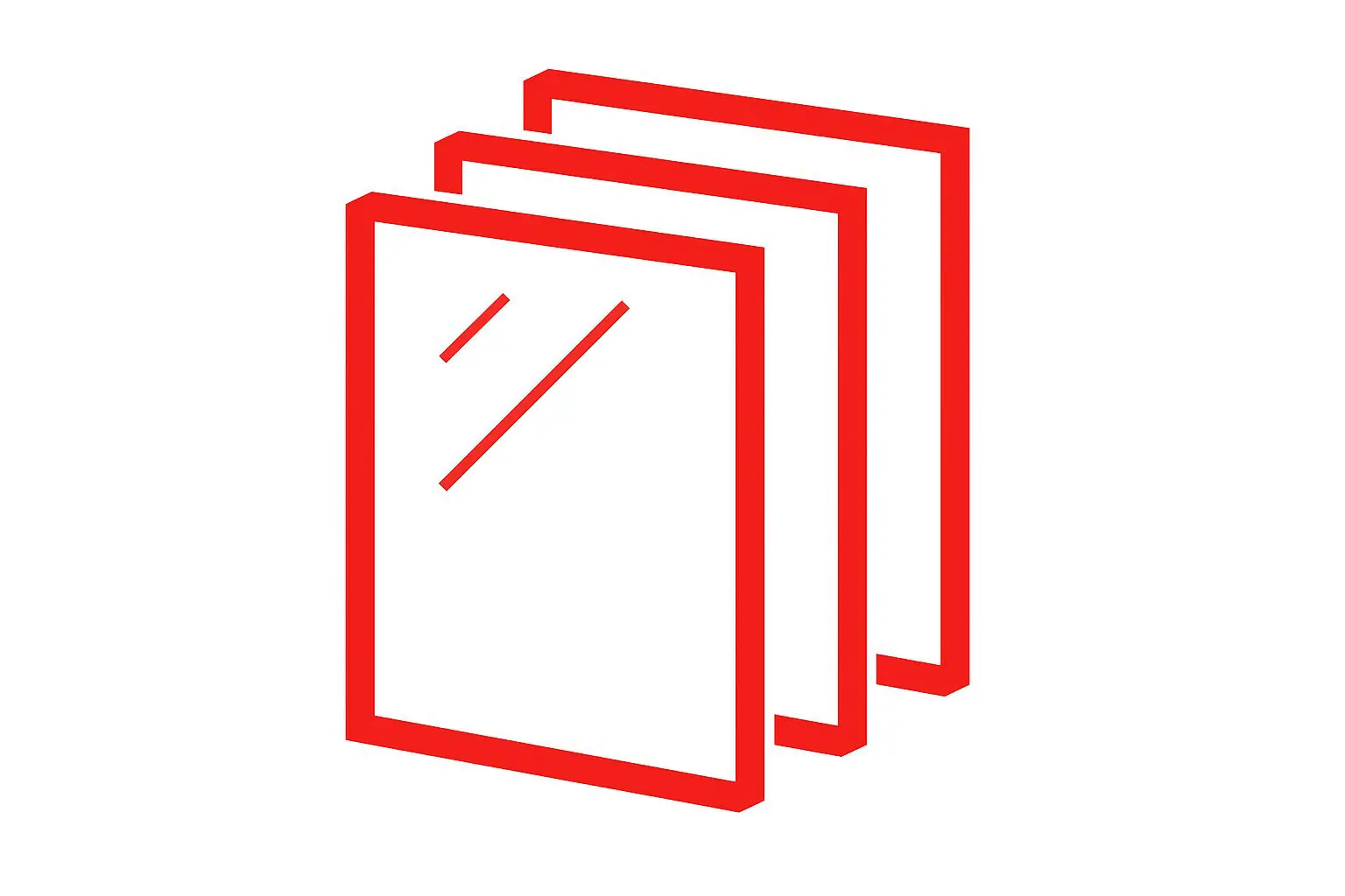 Three overlapping red rectangles like paper sheets on a white background.