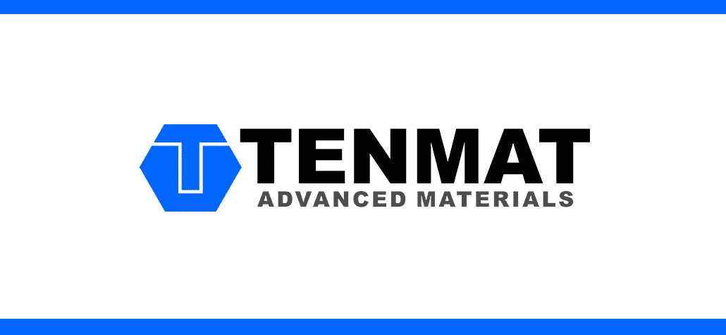 TENMAT Advanced Materials logo with a blue hexagon and white T on a white background with blue borders.