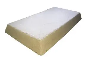 A rectangular block of white styrofoam, resembling an FF130-2x4 Fire Rated Troffer Cover by Tenmat USA, set against a plain white background.