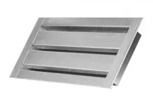 Angled metal air vent with horizontal slats and integrated bird block vents on a white background.