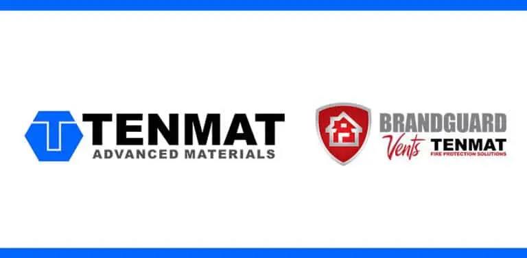 Logos for TENMAT Advanced Materials and Brandguard Vents TENMAT Fire Protection Solutions on a white background.