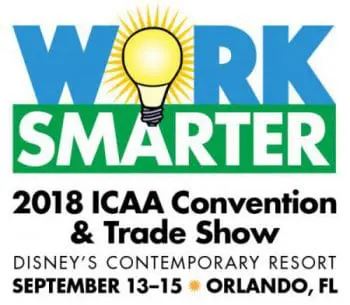 Work Smarter 2018 ICAA Convention & Trade Show, September 13-15, Orlando, FL, with a lightbulb graphic.