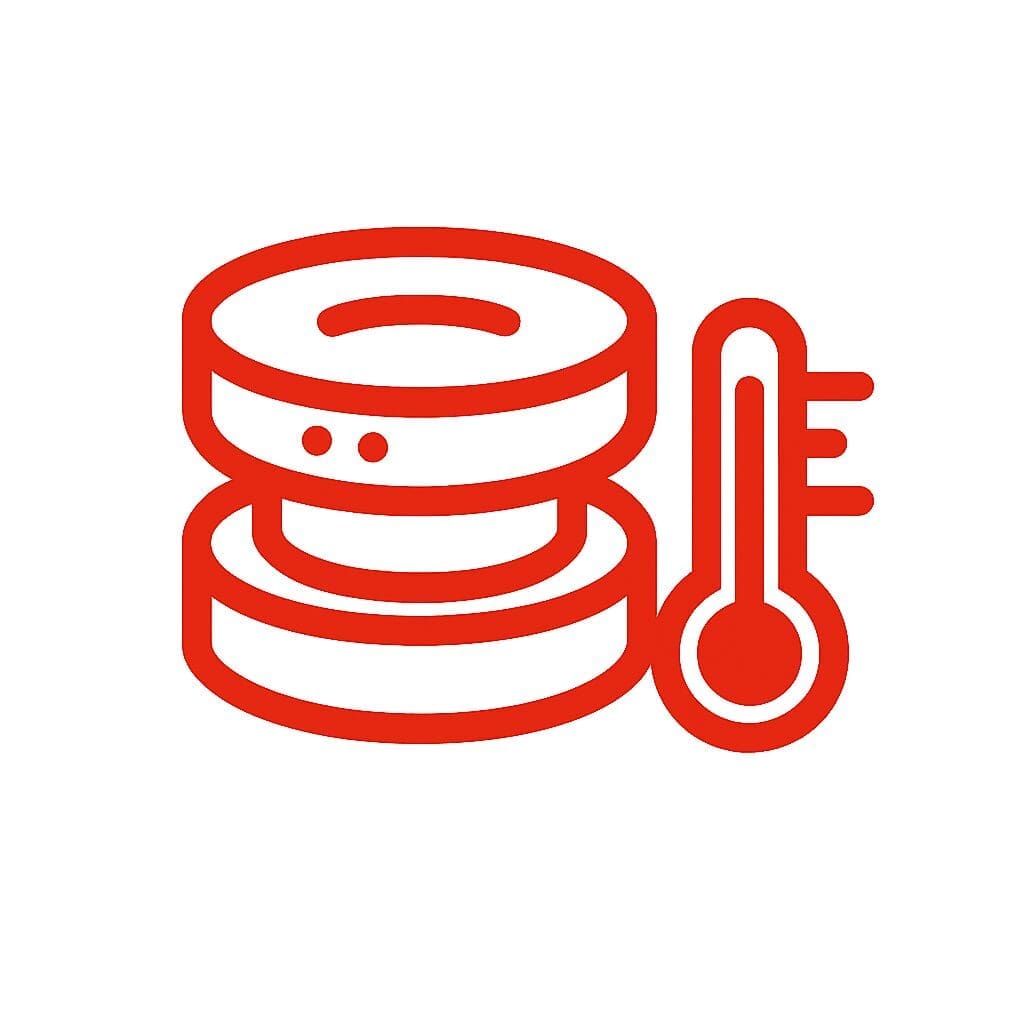 Red smoke detector icon beside a thermometer on a white background.